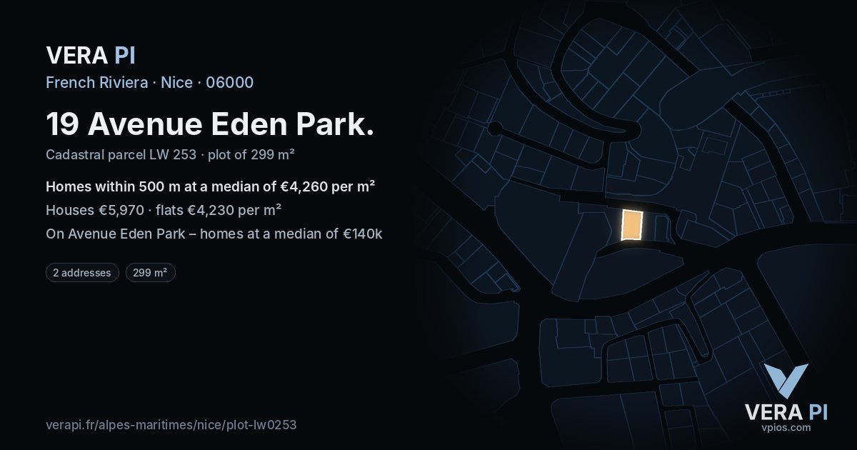 19 Avenue Eden Park, Nice at night – the plot lit, the parcels around coloured by the prices near them
