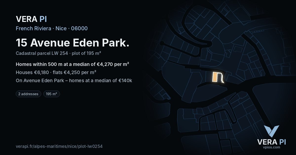 15 Avenue Eden Park, Nice at night – the plot lit, the parcels around coloured by the prices near them