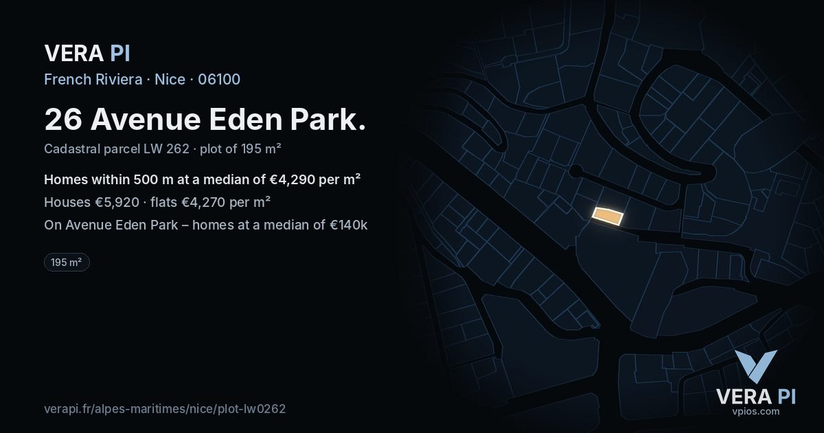 26 Avenue Eden Park, Nice at night – the plot lit, the parcels around coloured by the prices near them