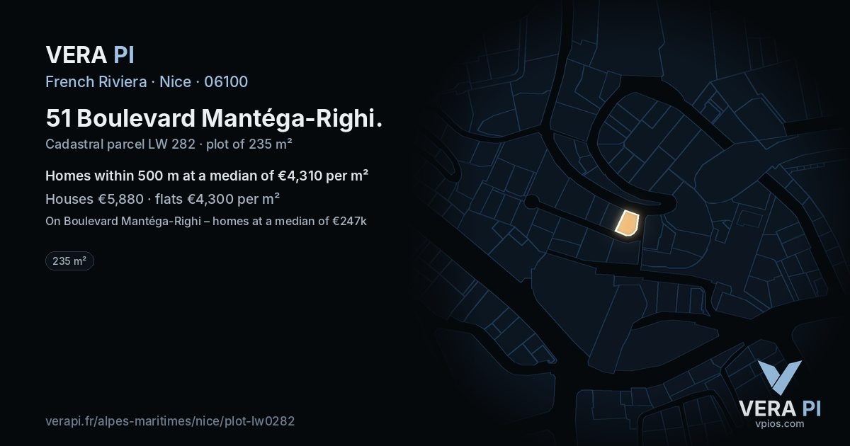51 Boulevard Mantéga-Righi, Nice at night – the plot lit, the parcels around coloured by the prices near them