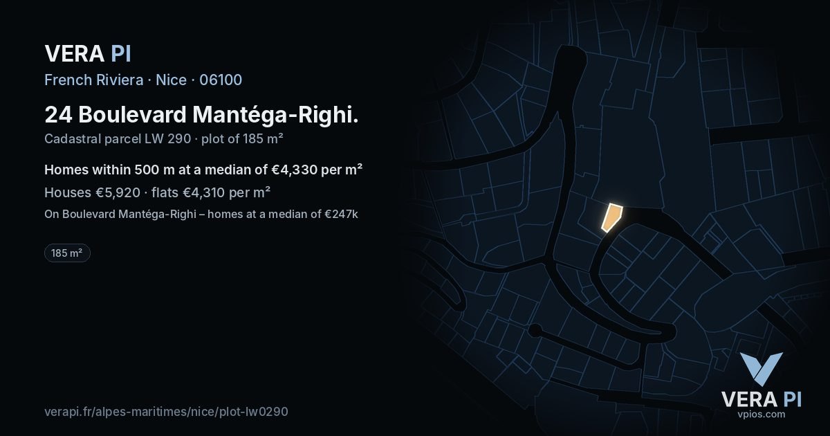 24 Boulevard Mantéga-Righi, Nice at night – the plot lit, the parcels around coloured by the prices near them