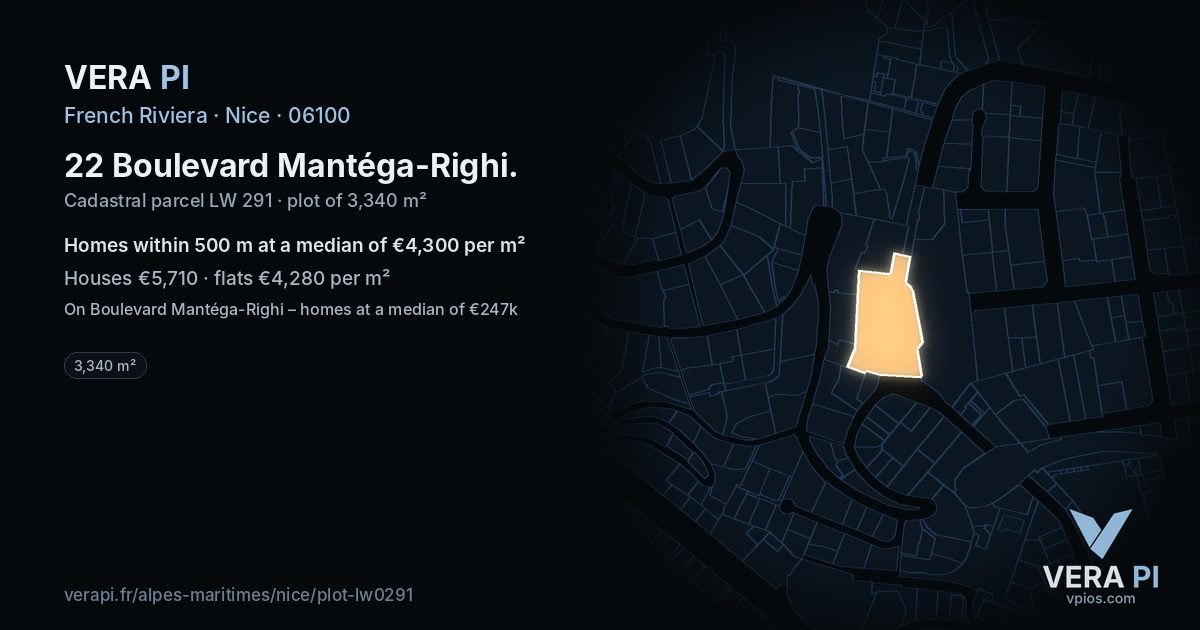 22 Boulevard Mantéga-Righi, Nice at night – the plot lit, the parcels around coloured by the prices near them