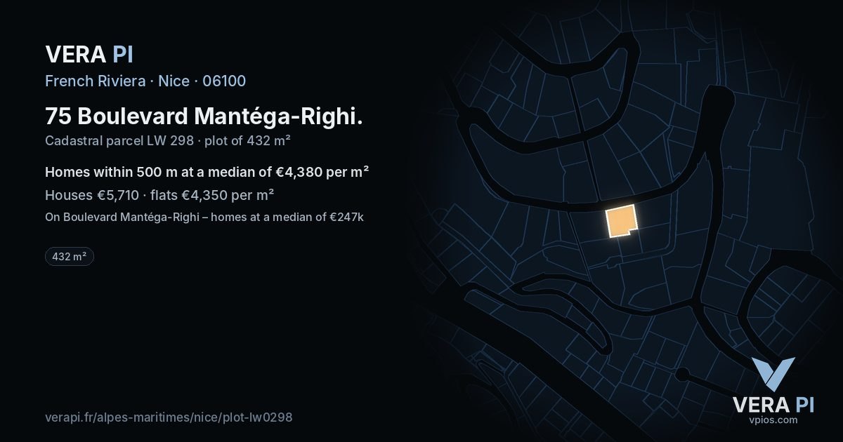 75 Boulevard Mantéga-Righi, Nice at night – the plot lit, the parcels around coloured by the prices near them