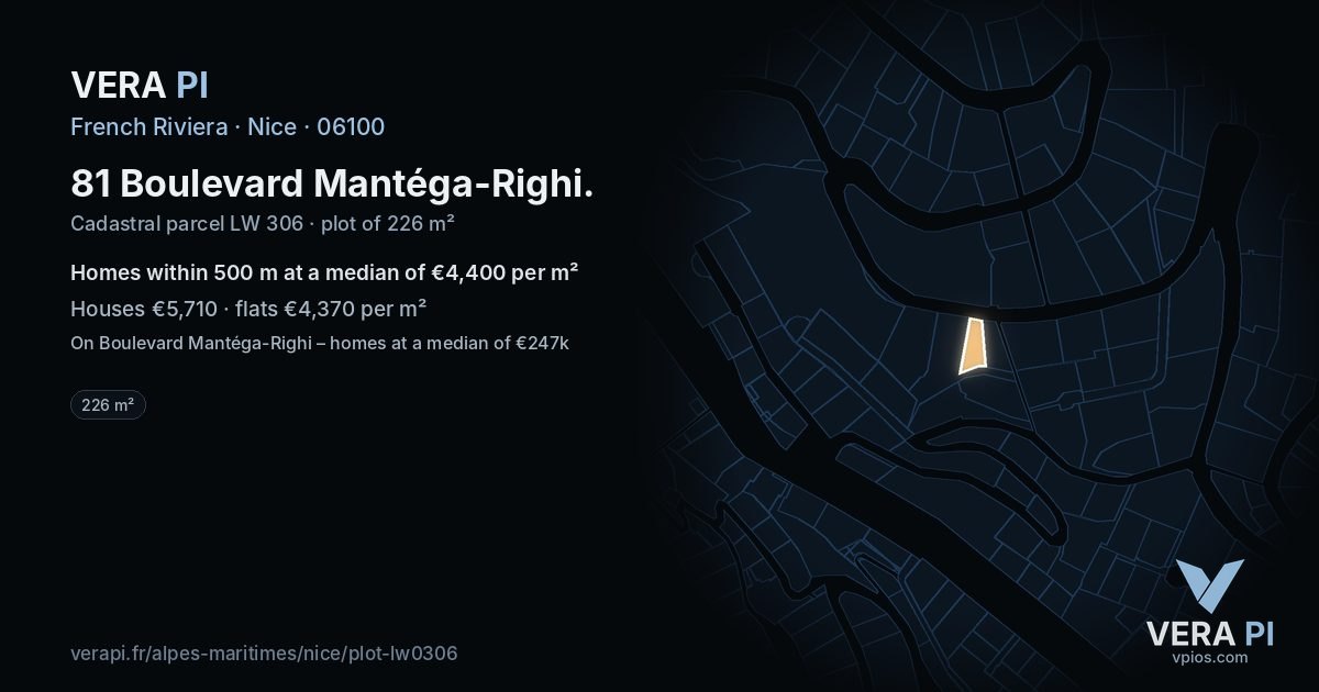 81 Boulevard Mantéga-Righi, Nice at night – the plot lit, the parcels around coloured by the prices near them