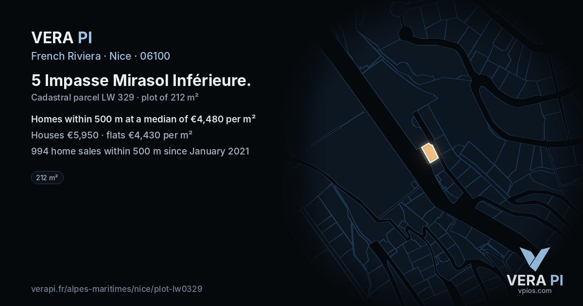 5 Impasse Mirasol Inférieure, Nice at night – the plot lit, the parcels around coloured by the prices near them