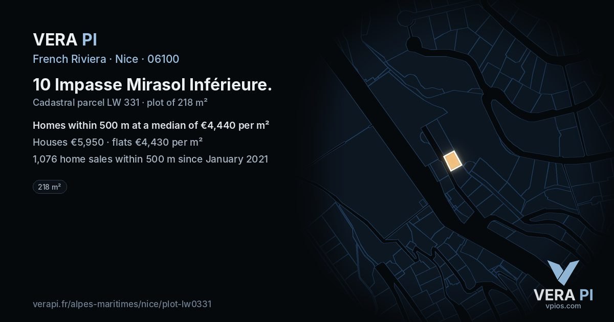 10 Impasse Mirasol Inférieure, Nice at night – the plot lit, the parcels around coloured by the prices near them