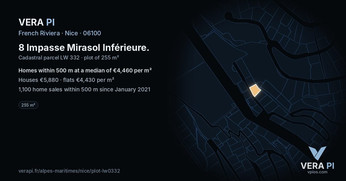 8 Impasse Mirasol Inférieure, Nice at night – the plot lit, the parcels around coloured by the prices near them