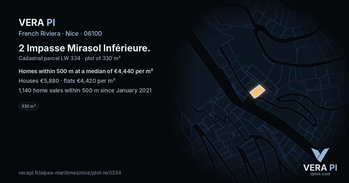 2 Impasse Mirasol Inférieure, Nice at night – the plot lit, the parcels around coloured by the prices near them