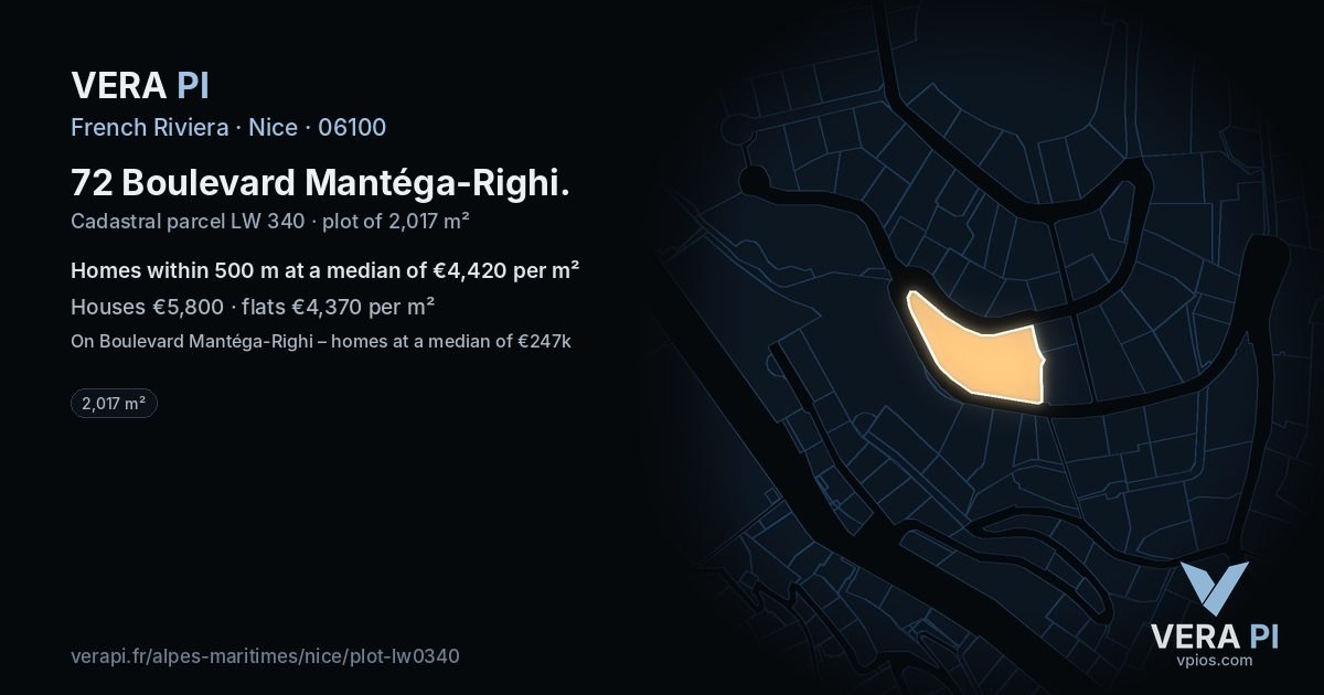 72 Boulevard Mantéga-Righi, Nice at night – the plot lit, the parcels around coloured by the prices near them