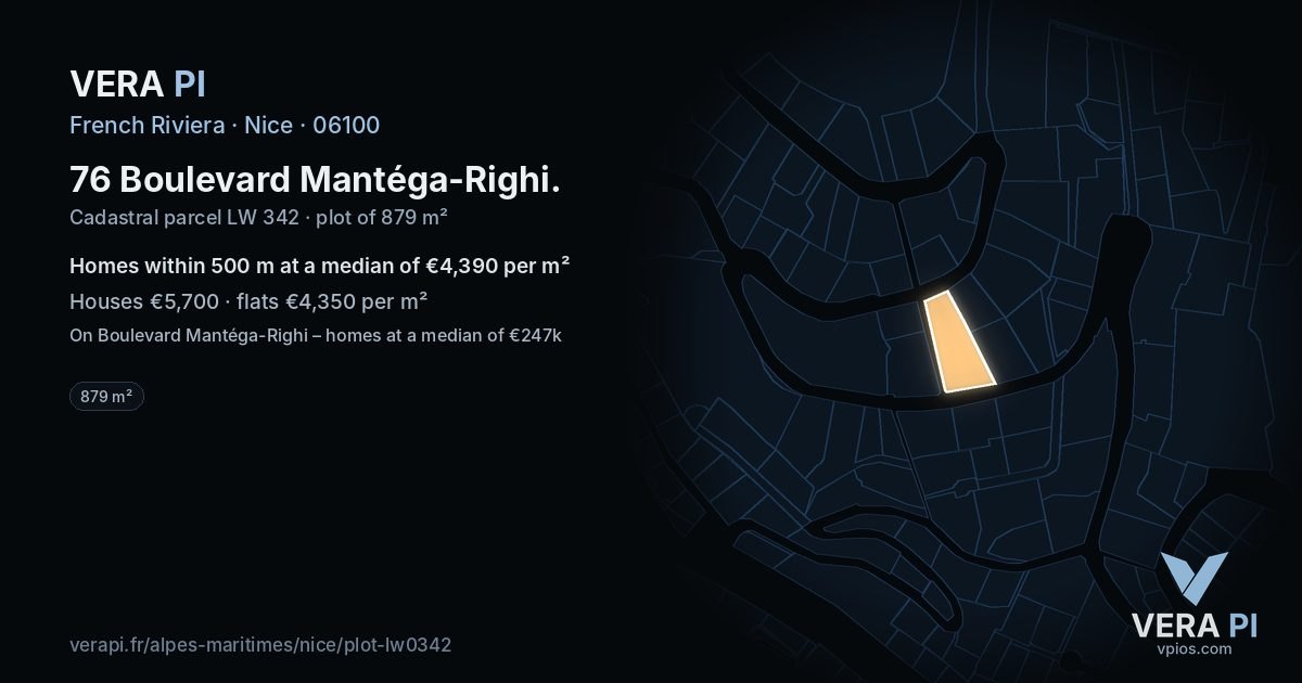 76 Boulevard Mantéga-Righi, Nice at night – the plot lit, the parcels around coloured by the prices near them