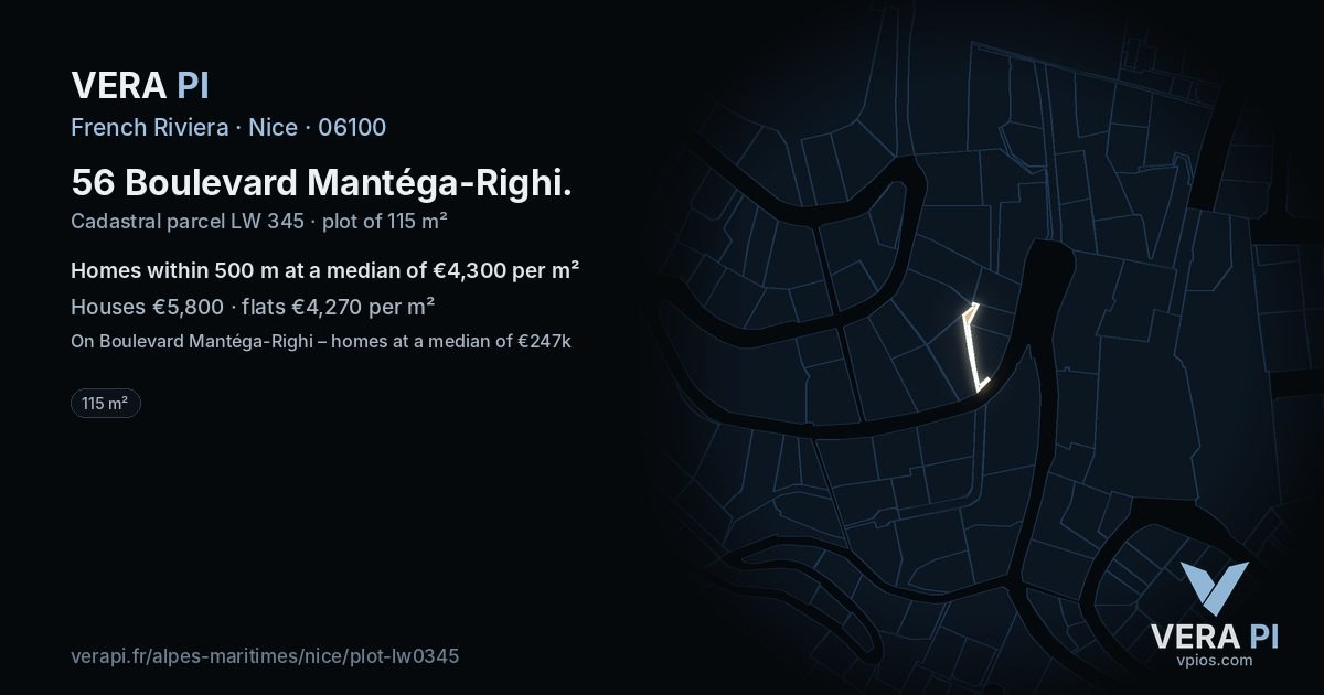 56 Boulevard Mantéga-Righi, Nice at night – the plot lit, the parcels around coloured by the prices near them