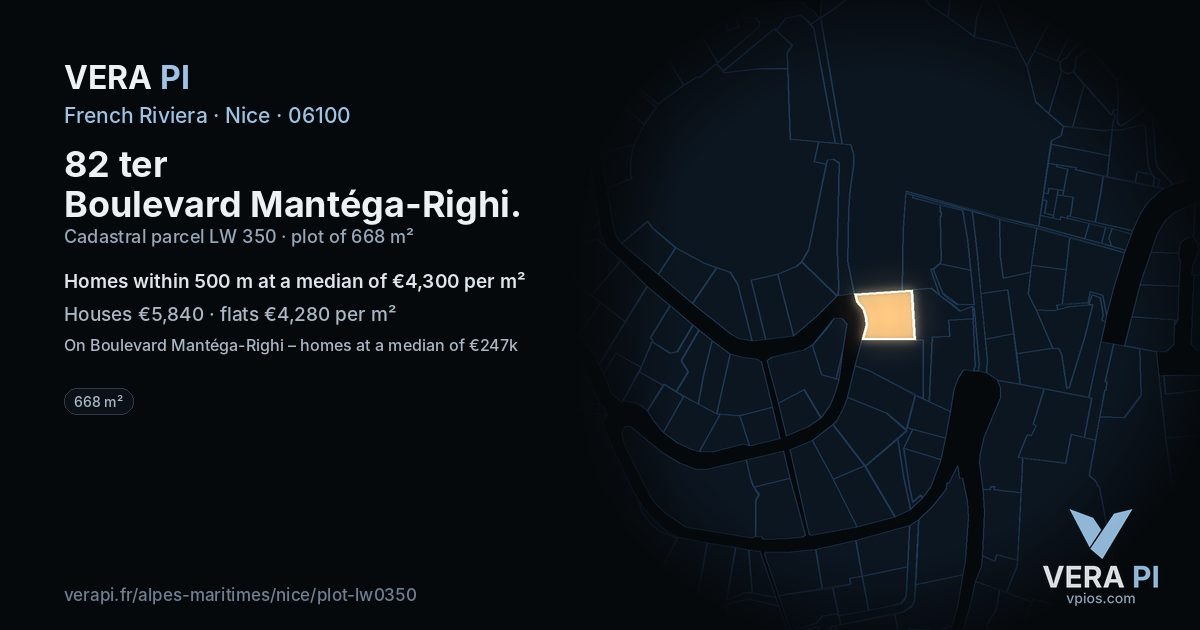 82 ter Boulevard Mantéga-Righi, Nice at night – the plot lit, the parcels around coloured by the prices near them