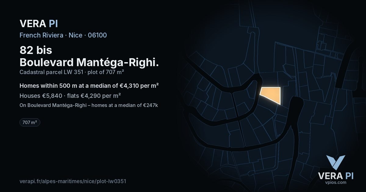 82 bis Boulevard Mantéga-Righi, Nice at night – the plot lit, the parcels around coloured by the prices near them
