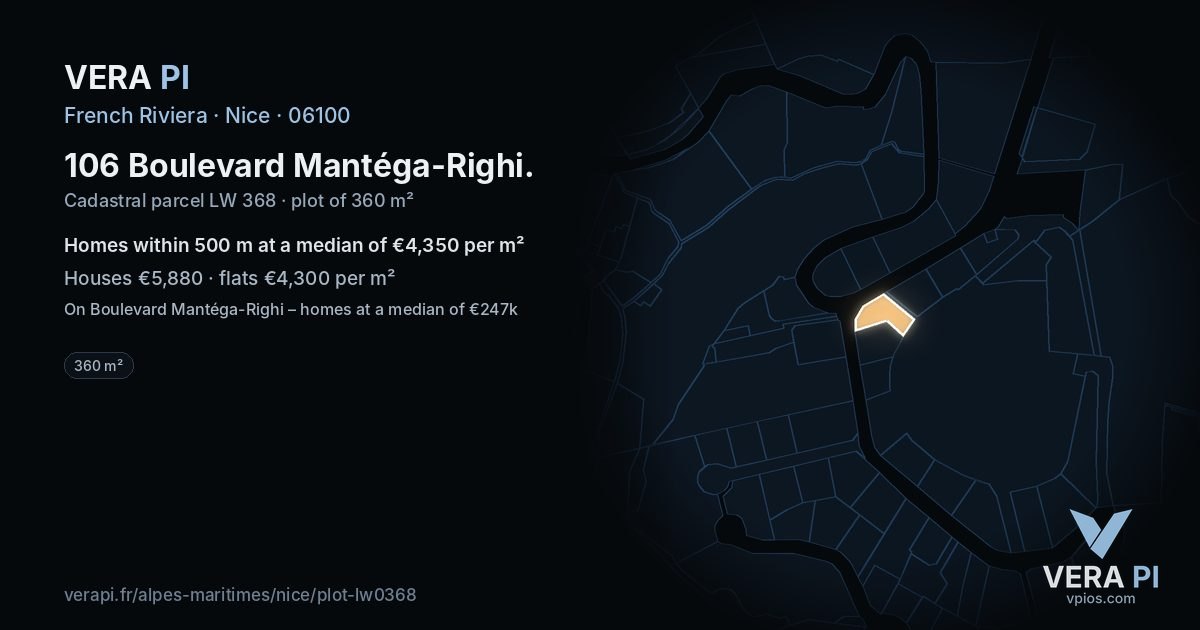 106 Boulevard Mantéga-Righi, Nice at night – the plot lit, the parcels around coloured by the prices near them
