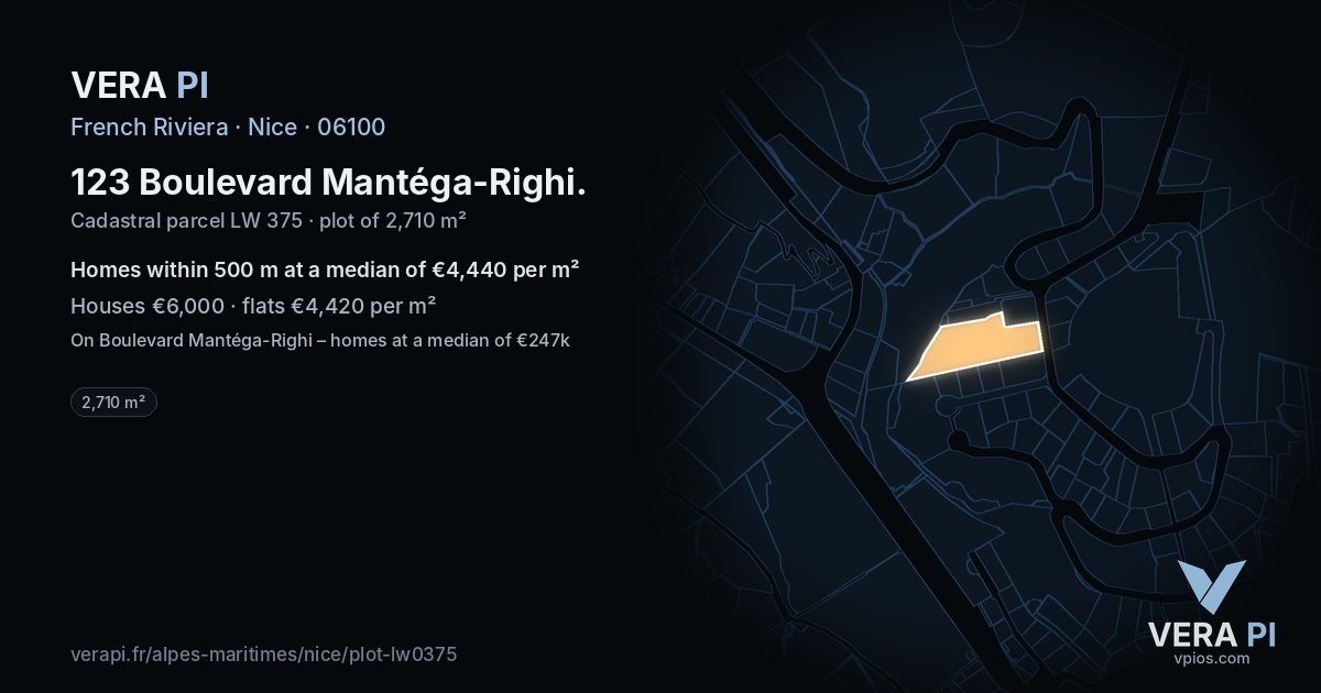 123 Boulevard Mantéga-Righi, Nice at night – the plot lit, the parcels around coloured by the prices near them