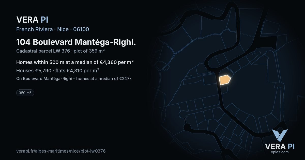 104 Boulevard Mantéga-Righi, Nice at night – the plot lit, the parcels around coloured by the prices near them