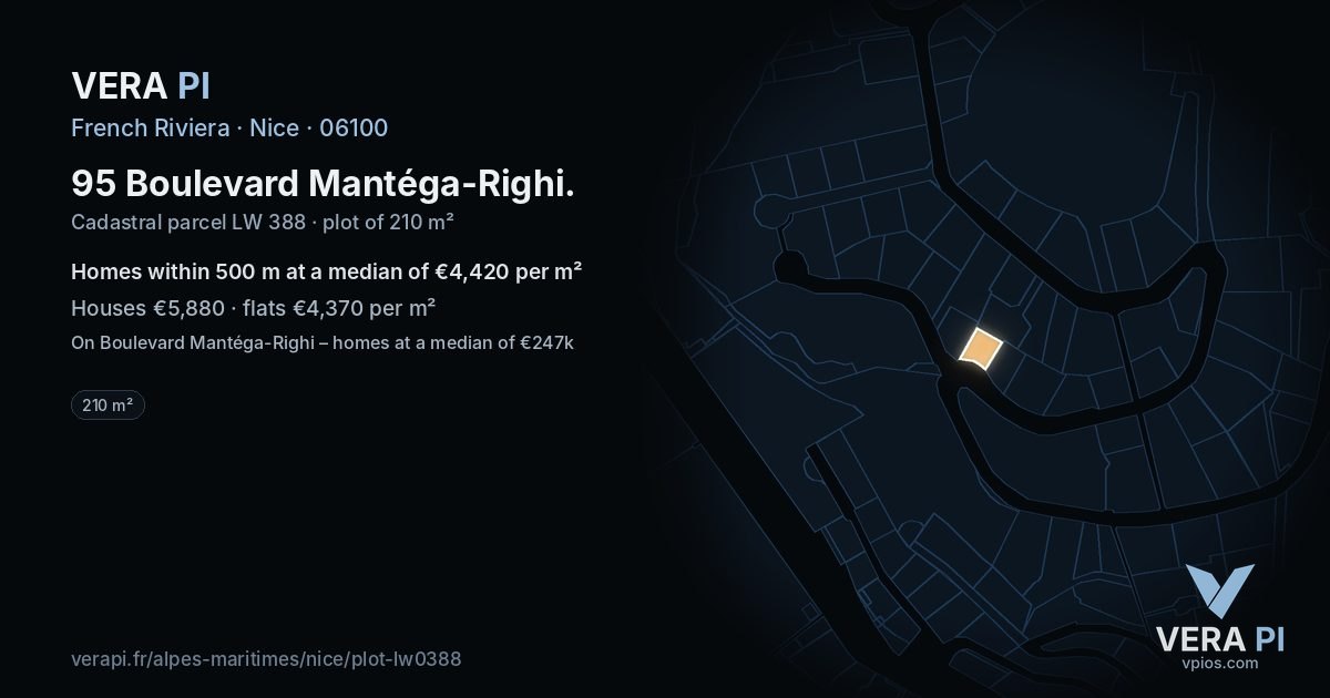 95 Boulevard Mantéga-Righi, Nice at night – the plot lit, the parcels around coloured by the prices near them