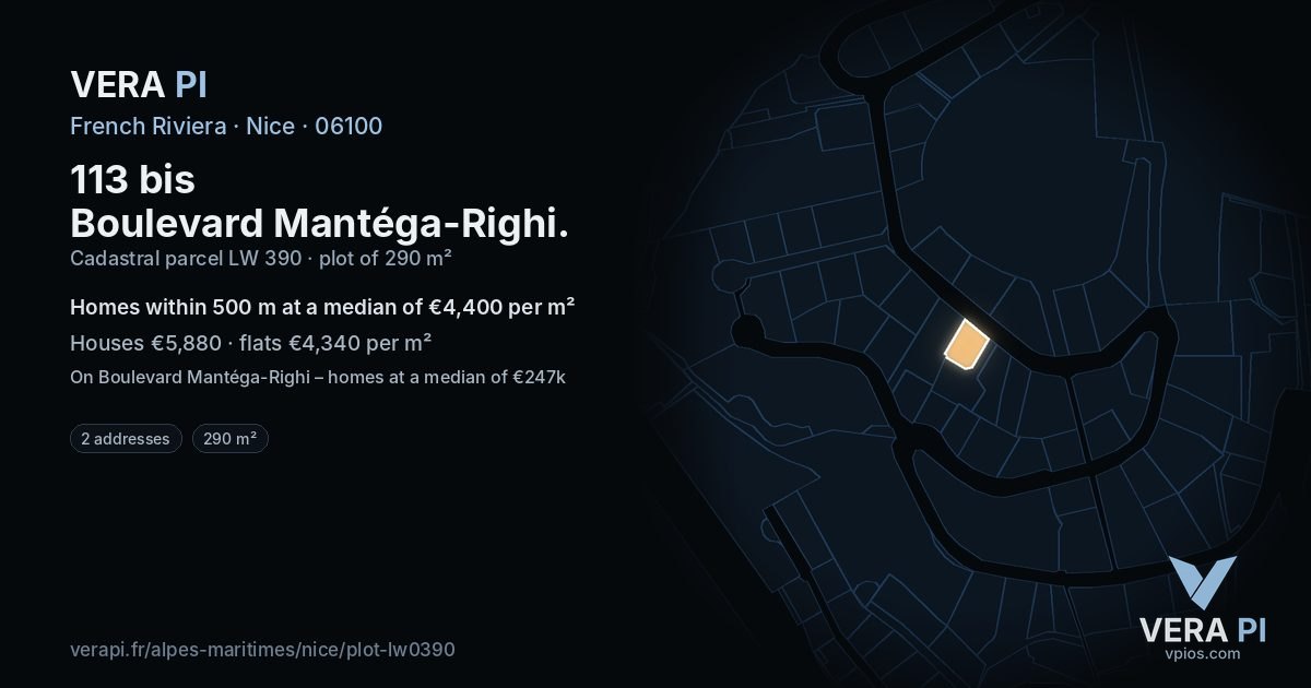 113 bis Boulevard Mantéga-Righi, Nice at night – the plot lit, the parcels around coloured by the prices near them