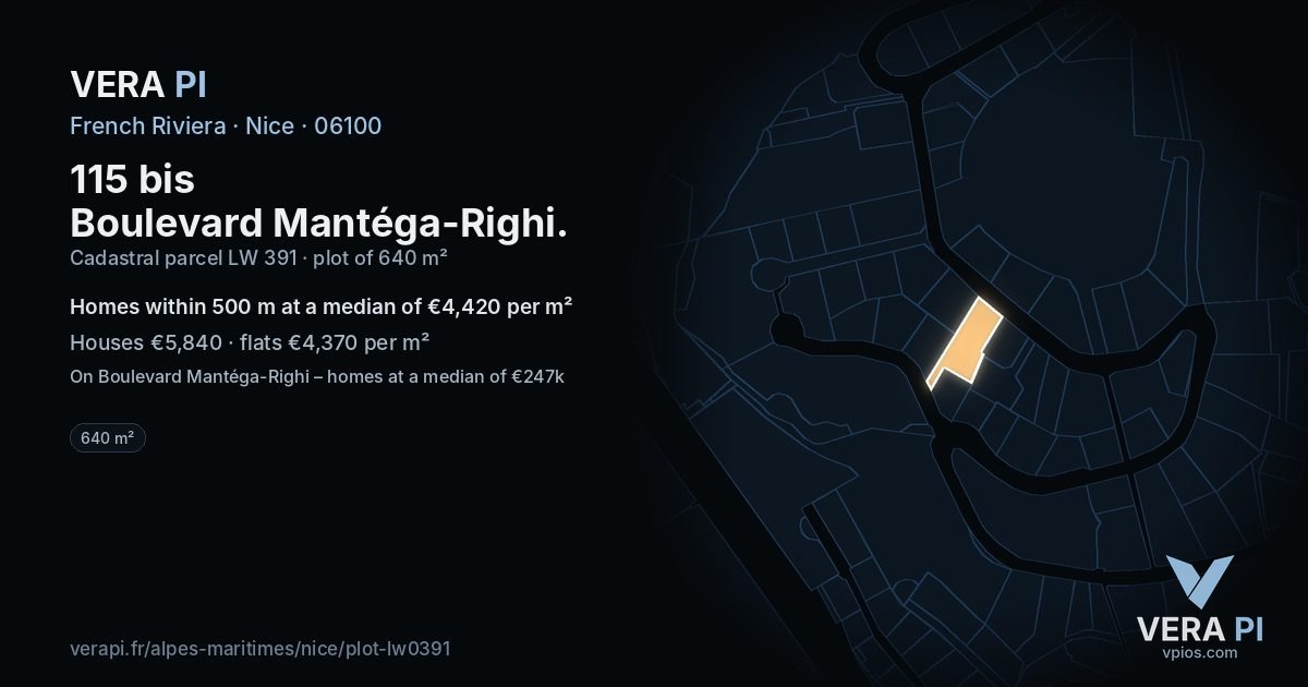 115 bis Boulevard Mantéga-Righi, Nice at night – the plot lit, the parcels around coloured by the prices near them