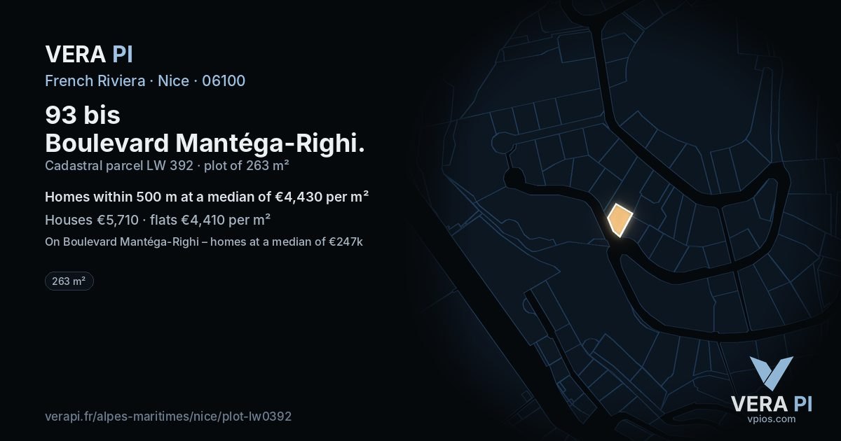 93 bis Boulevard Mantéga-Righi, Nice at night – the plot lit, the parcels around coloured by the prices near them