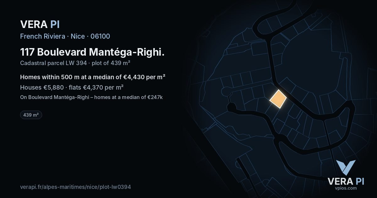 117 Boulevard Mantéga-Righi, Nice at night – the plot lit, the parcels around coloured by the prices near them
