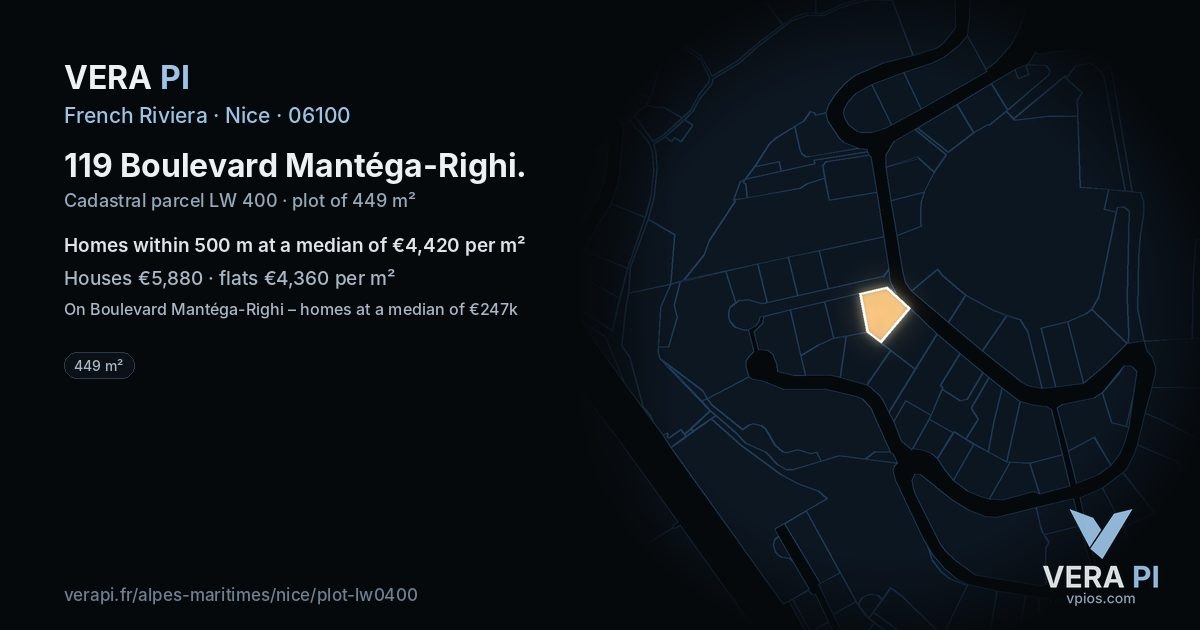 119 Boulevard Mantéga-Righi, Nice at night – the plot lit, the parcels around coloured by the prices near them