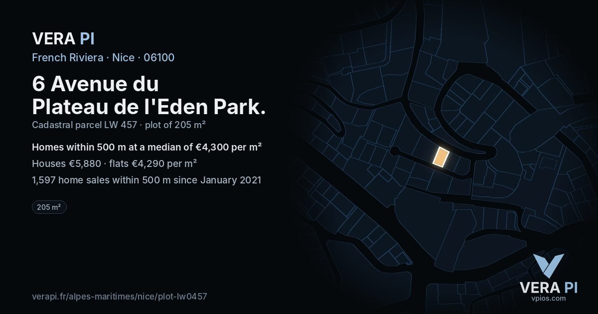 6 Avenue du Plateau de l'Eden Park, Nice at night – the plot lit, the parcels around coloured by the prices near them