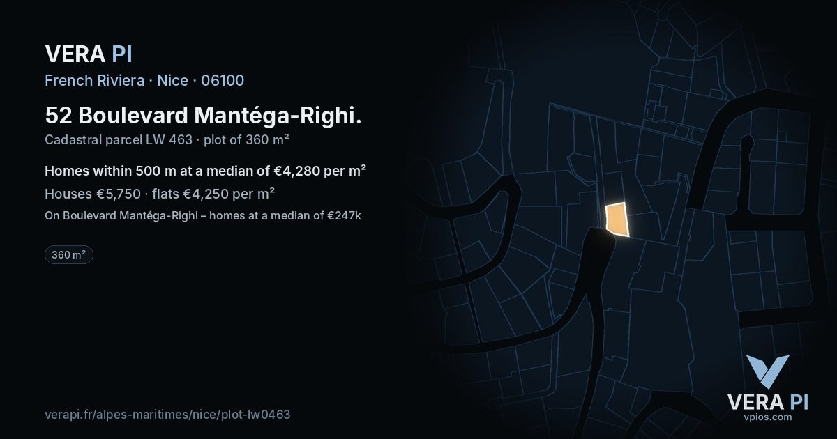 52 Boulevard Mantéga-Righi, Nice at night – the plot lit, the parcels around coloured by the prices near them