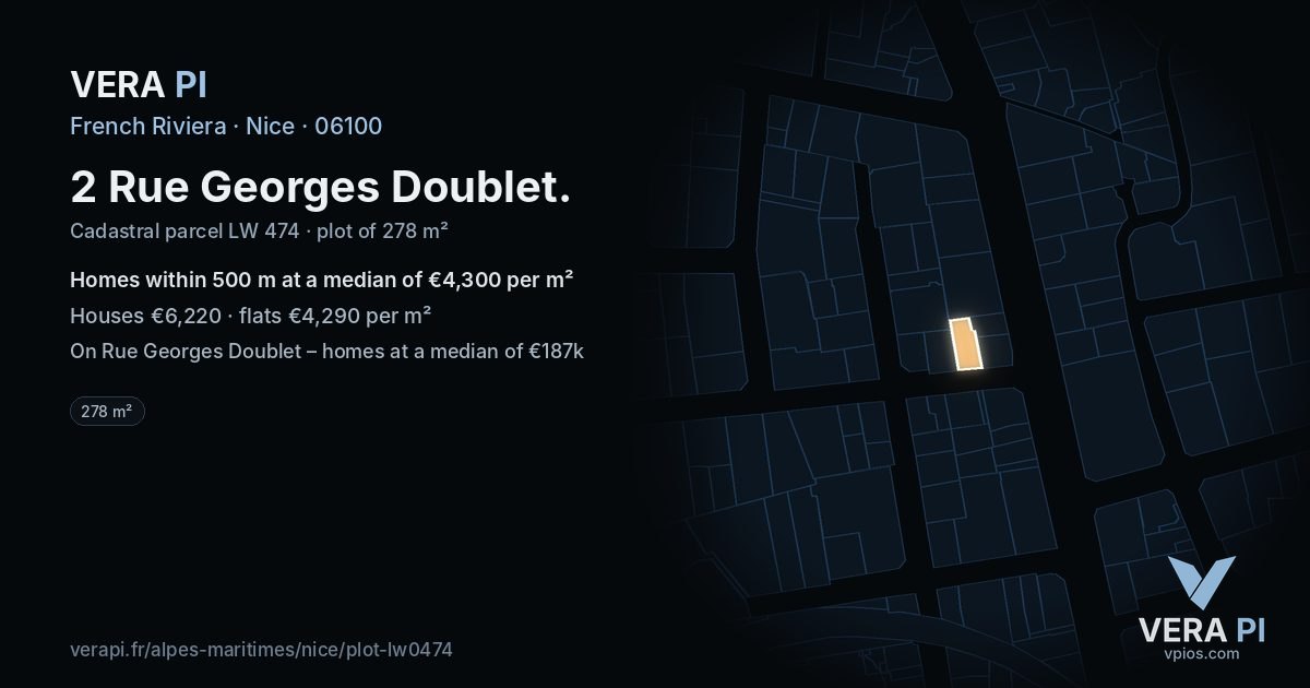 2 Rue Georges Doublet, Nice at night – the plot lit, the parcels around coloured by the prices near them