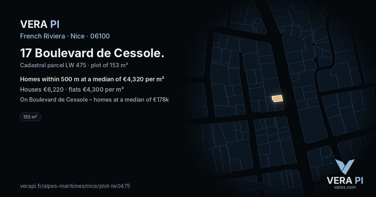 17 Boulevard de Cessole, Nice at night – the plot lit, the parcels around coloured by the prices near them