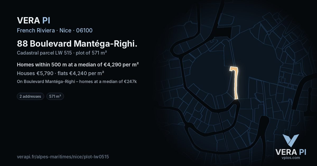 88 Boulevard Mantéga-Righi, Nice at night – the plot lit, the parcels around coloured by the prices near them