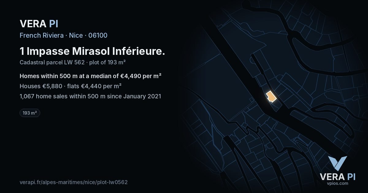 1 Impasse Mirasol Inférieure, Nice at night – the plot lit, the parcels around coloured by the prices near them