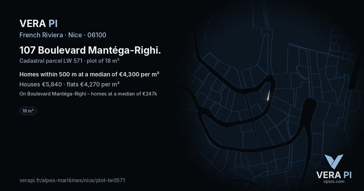 107 Boulevard Mantéga-Righi, Nice at night – the plot lit, the parcels around coloured by the prices near them