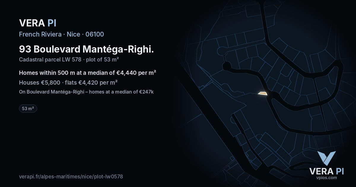 93 Boulevard Mantéga-Righi, Nice at night – the plot lit, the parcels around coloured by the prices near them