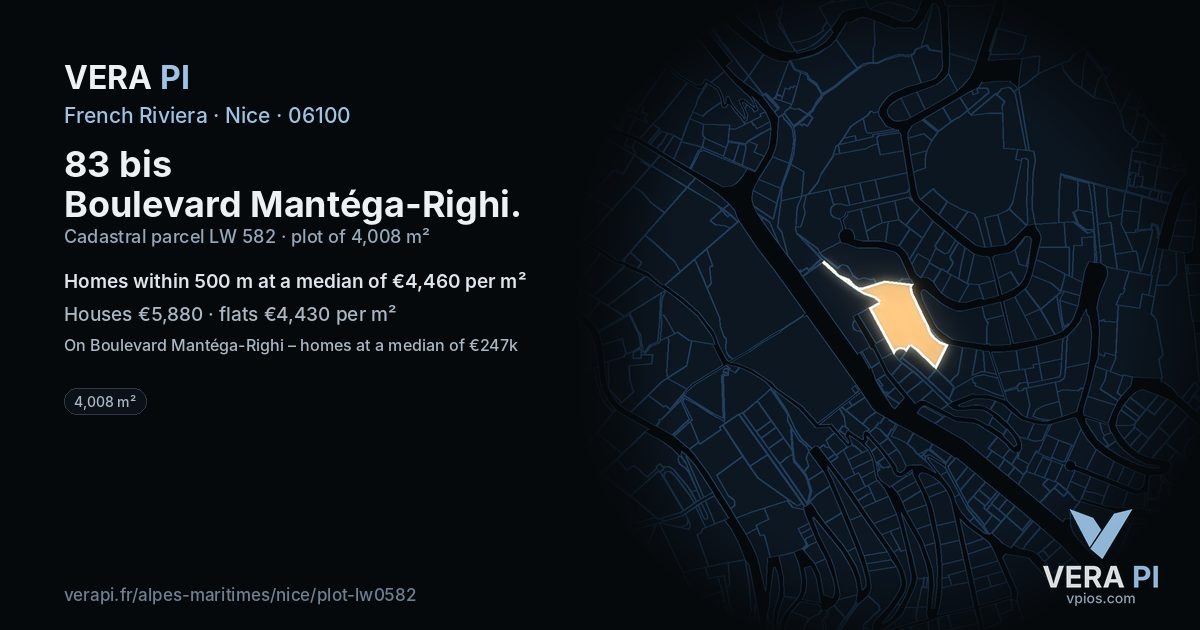 83 bis Boulevard Mantéga-Righi, Nice at night – the plot lit, the parcels around coloured by the prices near them