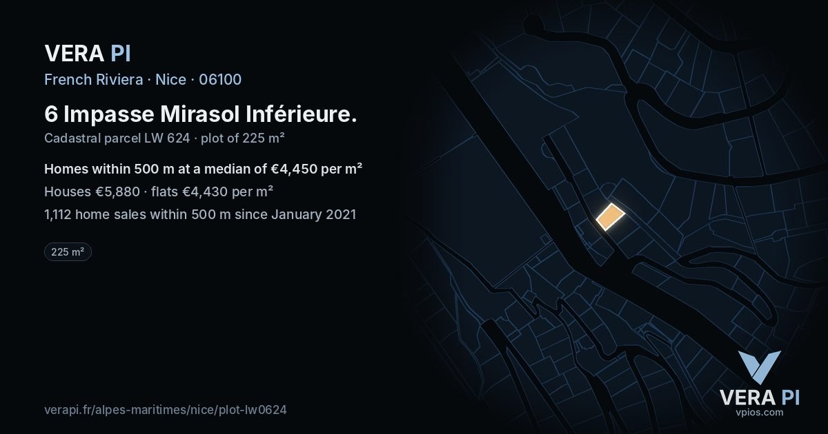 6 Impasse Mirasol Inférieure, Nice at night – the plot lit, the parcels around coloured by the prices near them