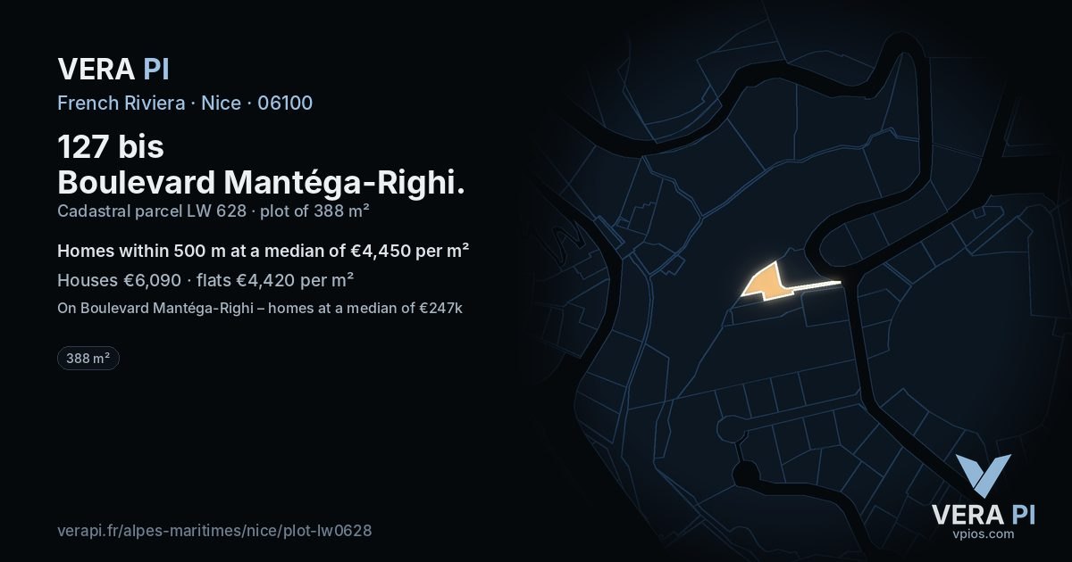 127 bis Boulevard Mantéga-Righi, Nice at night – the plot lit, the parcels around coloured by the prices near them