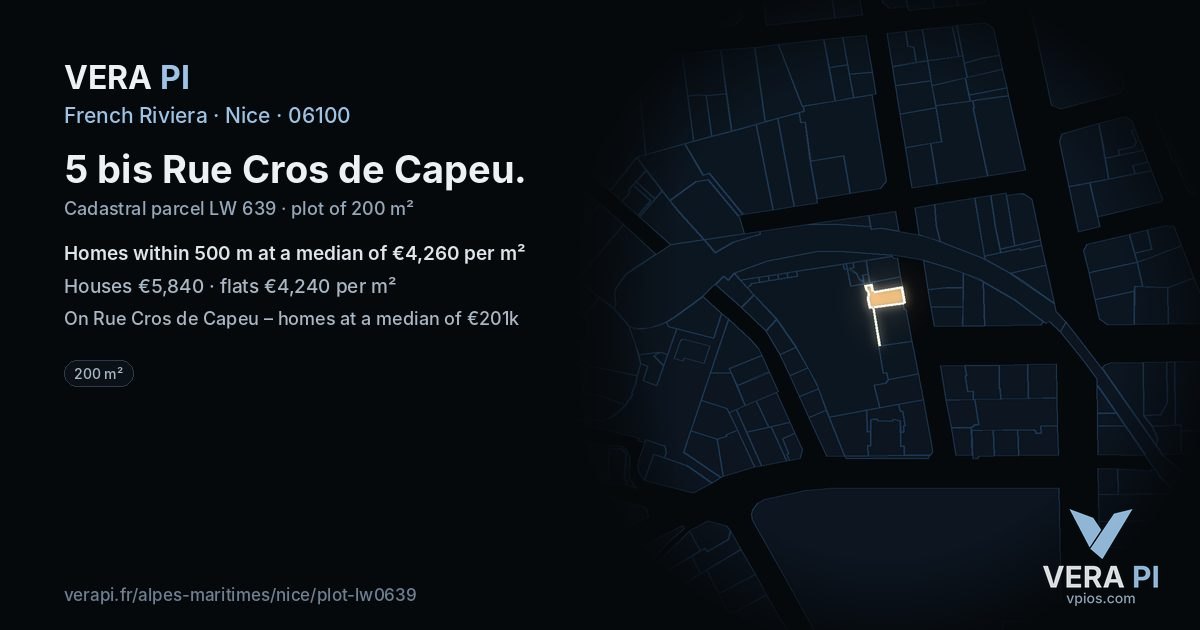 5 bis Rue Cros de Capeu, Nice at night – the plot lit, the parcels around coloured by the prices near them