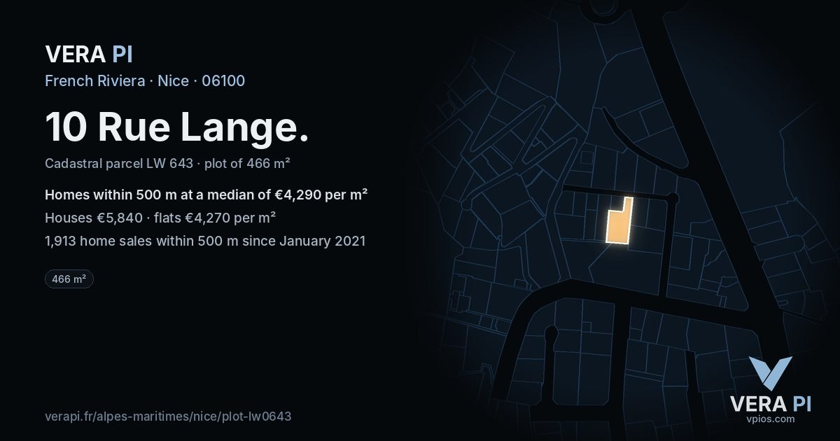10 Rue Lange, Nice at night – the plot lit, the parcels around coloured by the prices near them