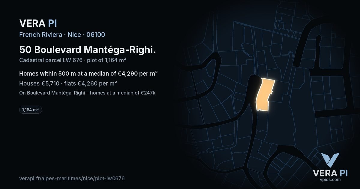 50 Boulevard Mantéga-Righi, Nice at night – the plot lit, the parcels around coloured by the prices near them