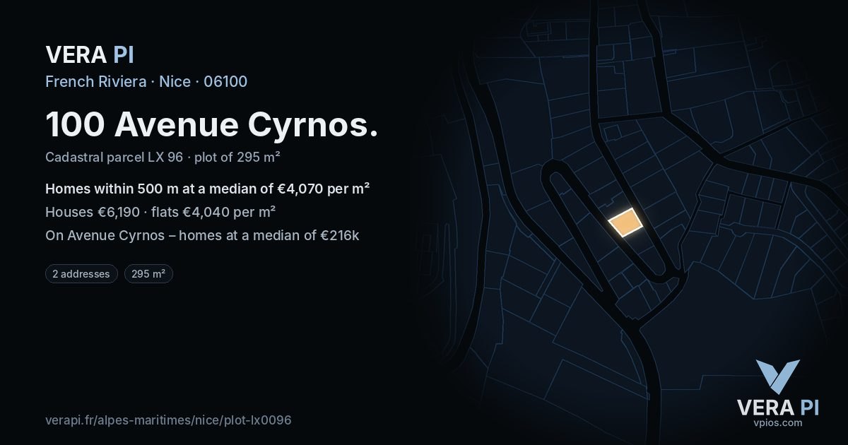 100 Avenue Cyrnos, Nice at night – the plot lit, the parcels around coloured by the prices near them