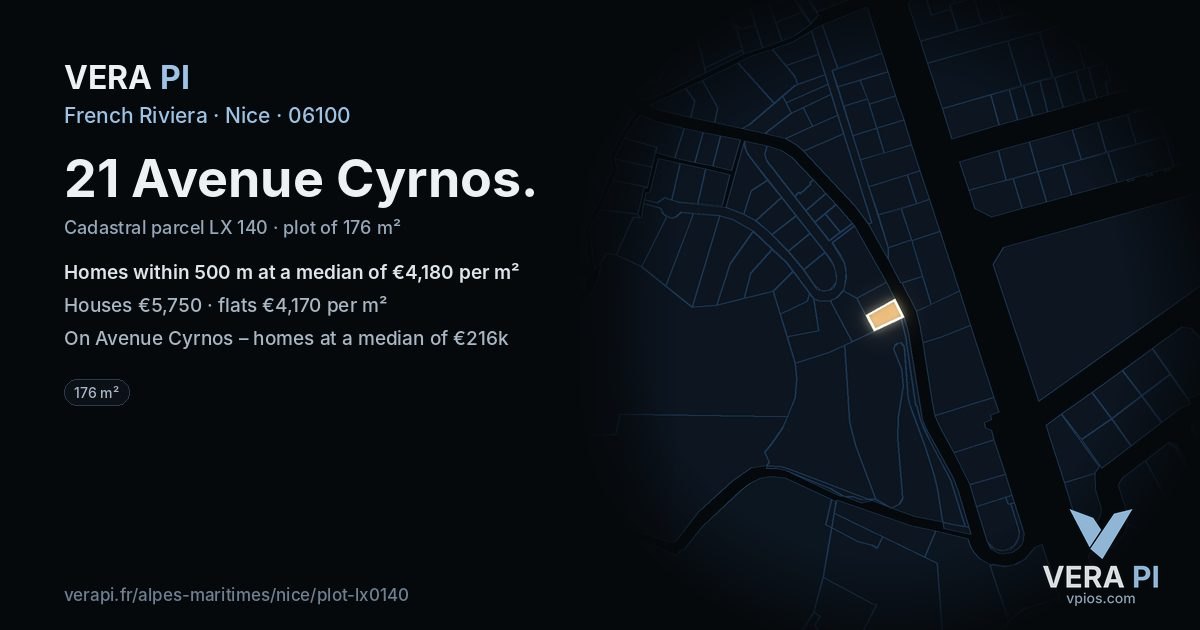21 Avenue Cyrnos, Nice at night – the plot lit, the parcels around coloured by the prices near them