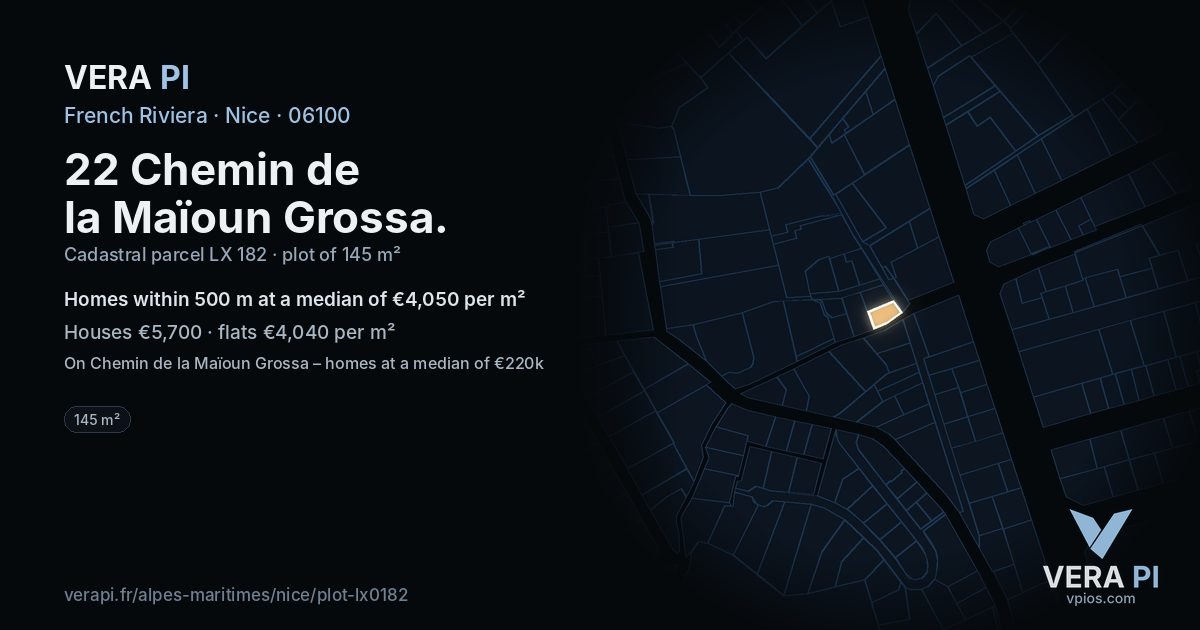 22 Chemin de la Maïoun Grossa, Nice at night – the plot lit, the parcels around coloured by the prices near them