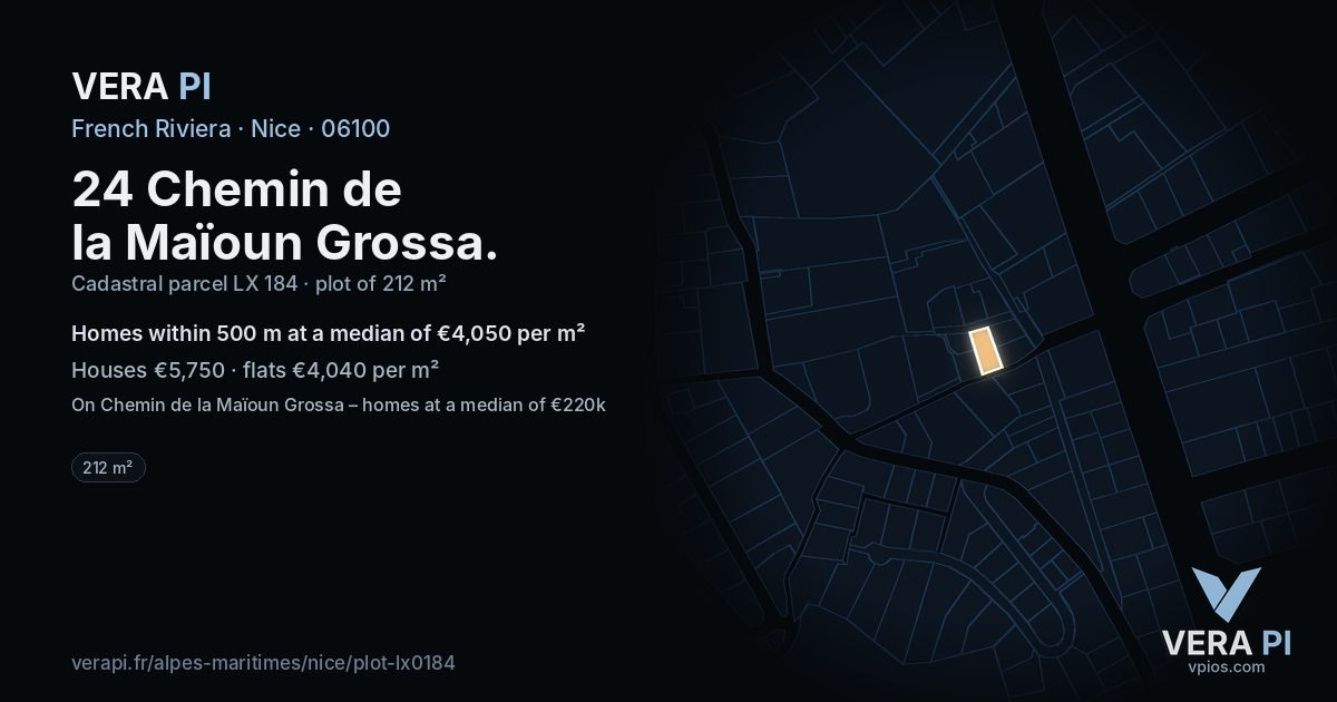 24 Chemin de la Maïoun Grossa, Nice at night – the plot lit, the parcels around coloured by the prices near them