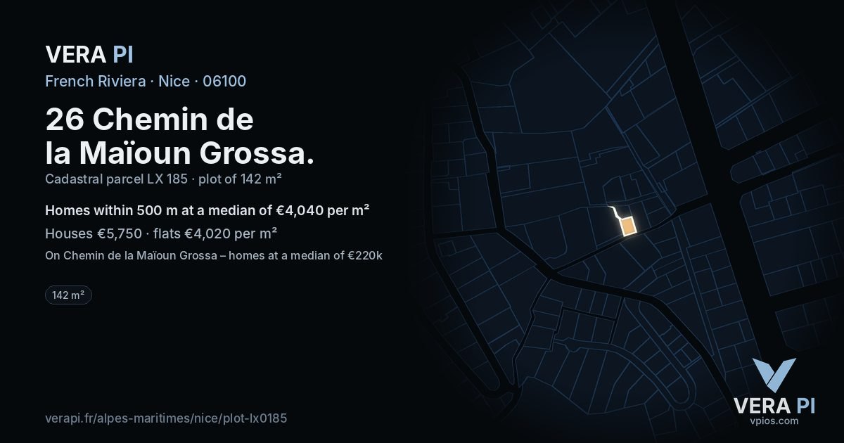 26 Chemin de la Maïoun Grossa, Nice at night – the plot lit, the parcels around coloured by the prices near them
