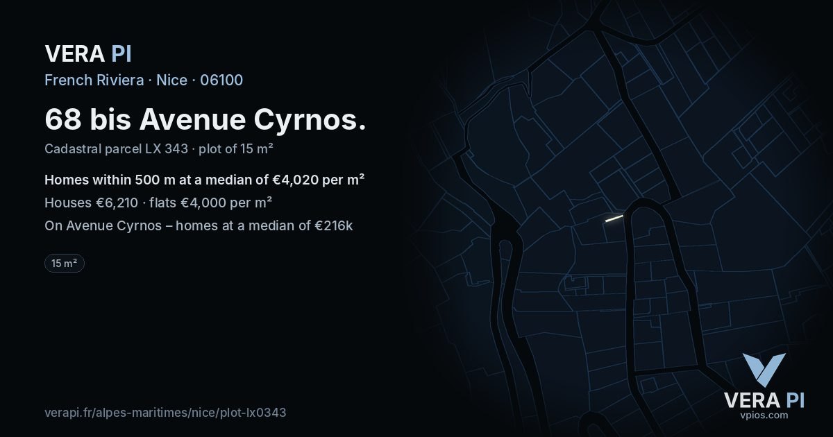 68 bis Avenue Cyrnos, Nice at night – the plot lit, the parcels around coloured by the prices near them