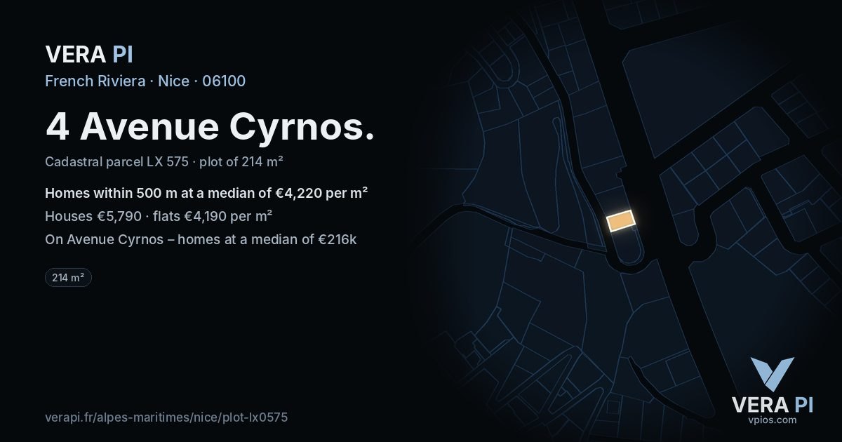 4 Avenue Cyrnos, Nice at night – the plot lit, the parcels around coloured by the prices near them