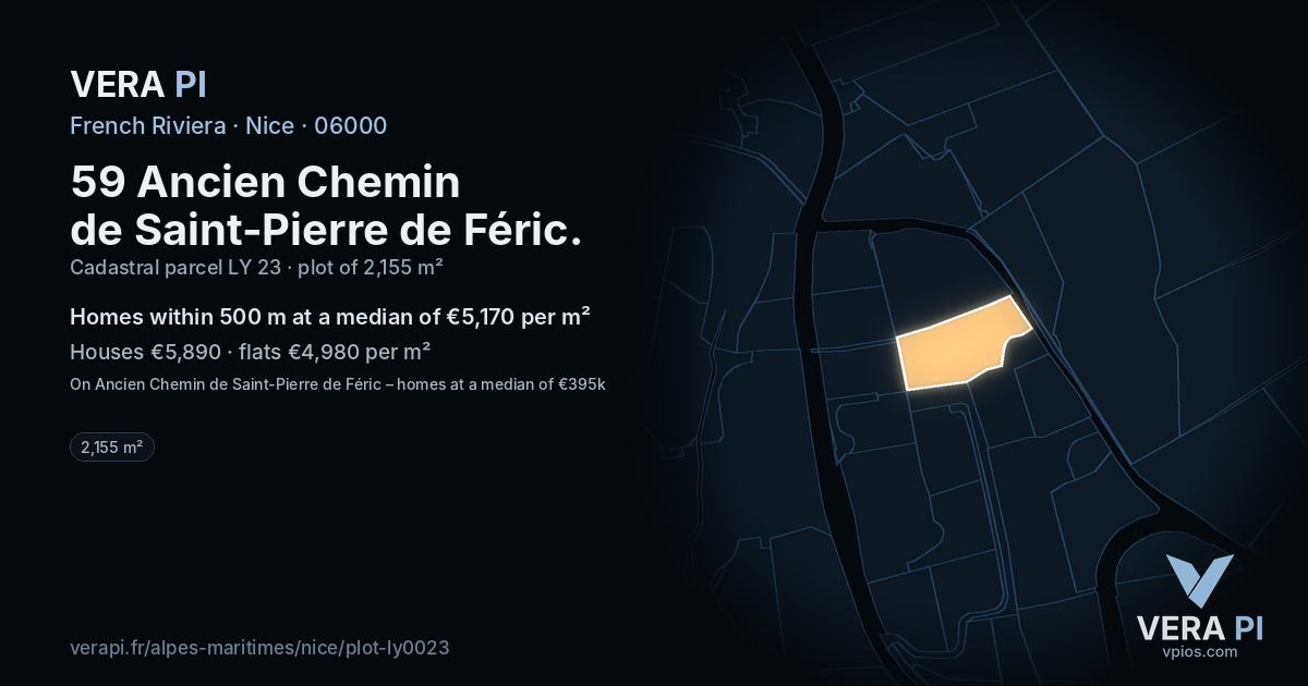 59 Ancien Chemin de Saint-Pierre de Féric, Nice at night – the plot lit, the parcels around coloured by the prices near them