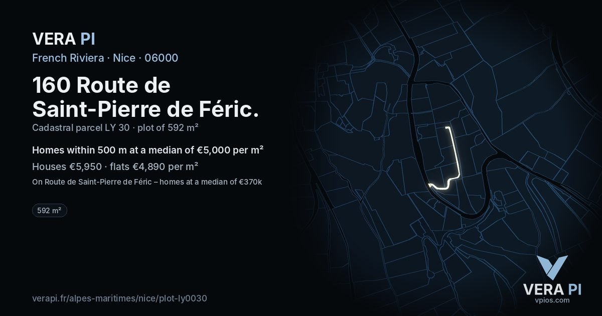 160 Route de Saint-Pierre de Féric, Nice at night – the plot lit, the parcels around coloured by the prices near them
