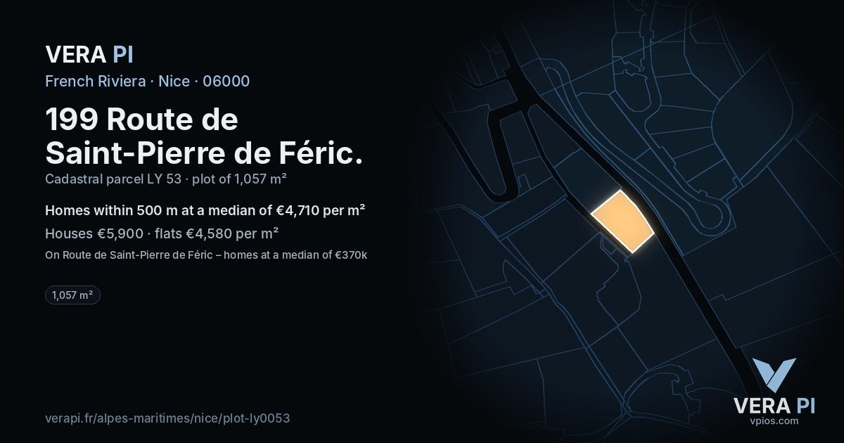 199 Route de Saint-Pierre de Féric, Nice at night – the plot lit, the parcels around coloured by the prices near them